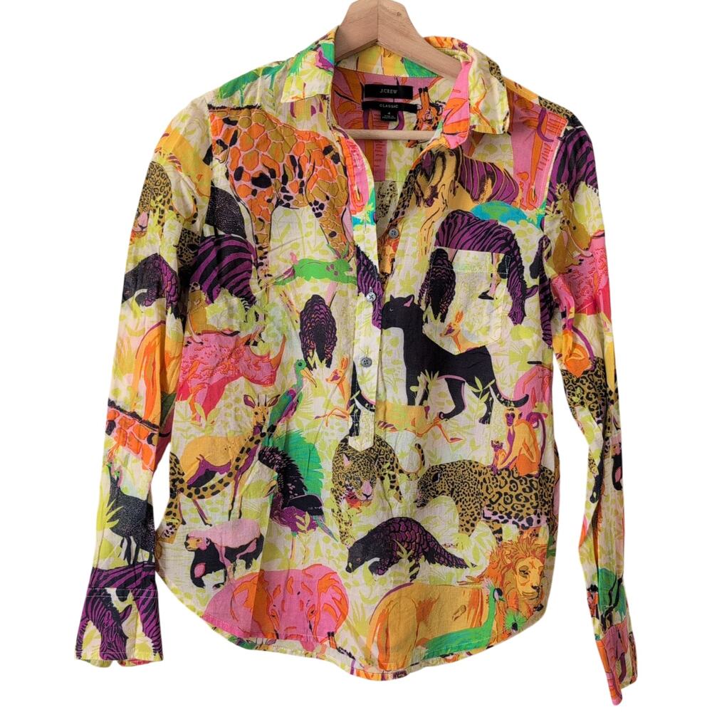 J. Crew Top Womens 4 Ratti Safari‎ Colorful Animal Popover Zoo Teacher Giraffe